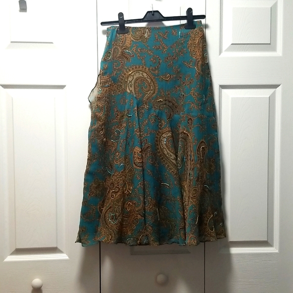 Anage Too Women's Teal Paisley Print  Ruffles Skirt Size 6 - Picture 2 of 8